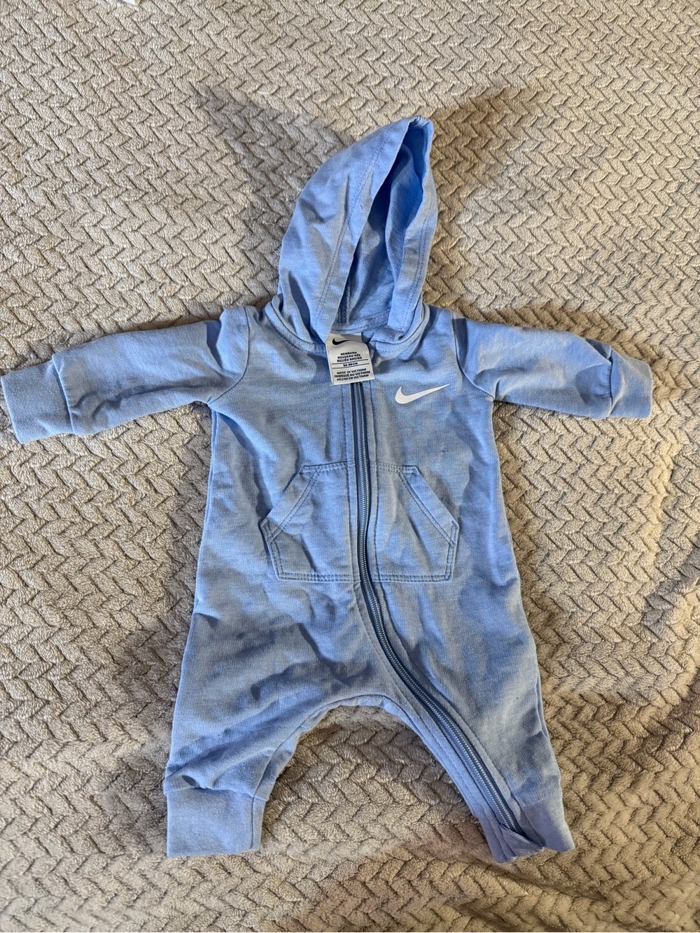 Nike Light Blue Hooded Baby One-Piece with Front Zip